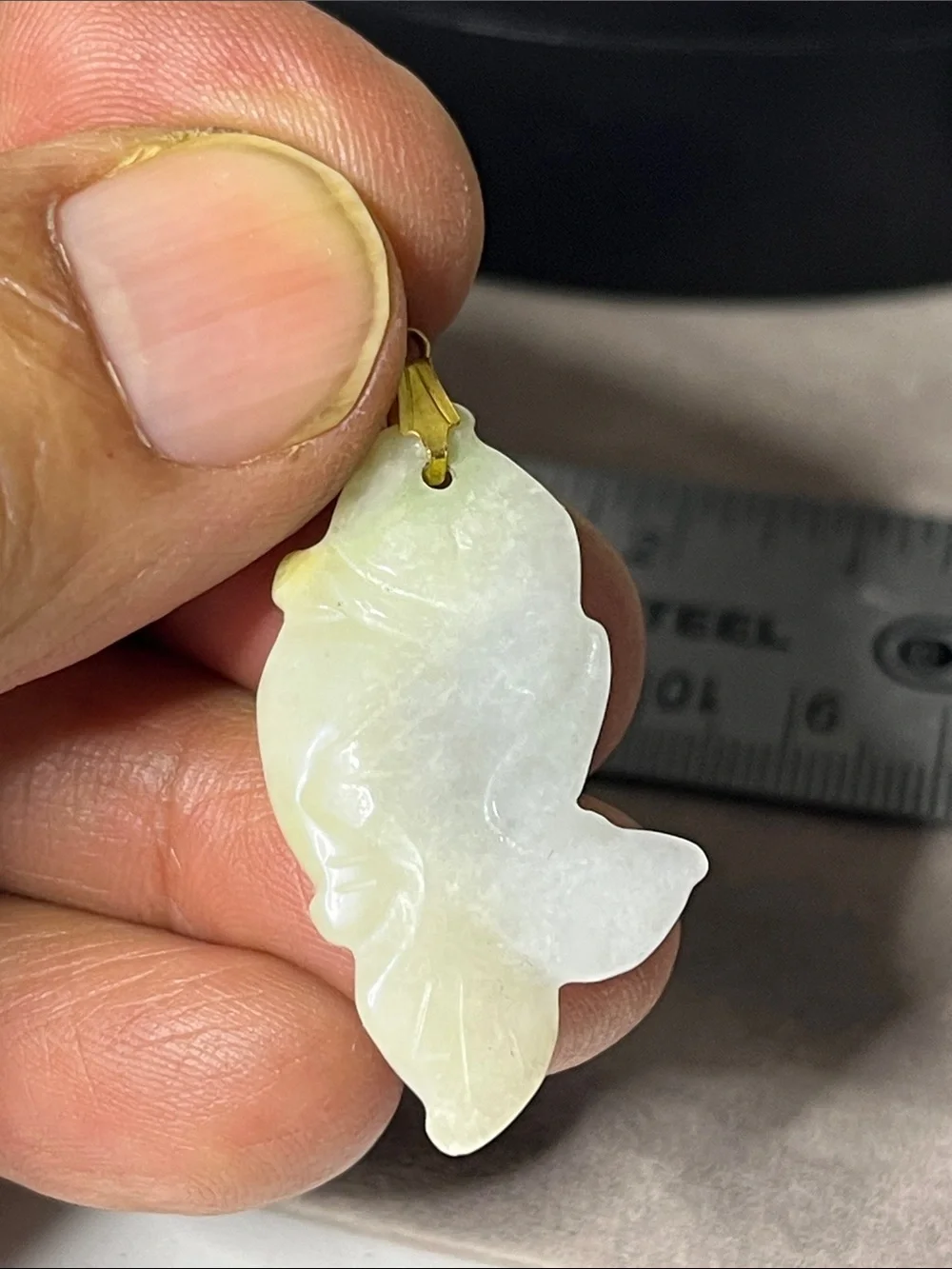Vintage Asian Jade Fish Pendant Hand Carved Green Stone